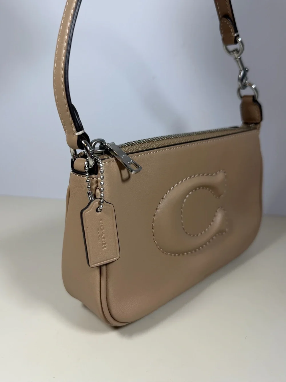 Coach Mini Shoulder Bag in Tan Leather with Embossed 'C'